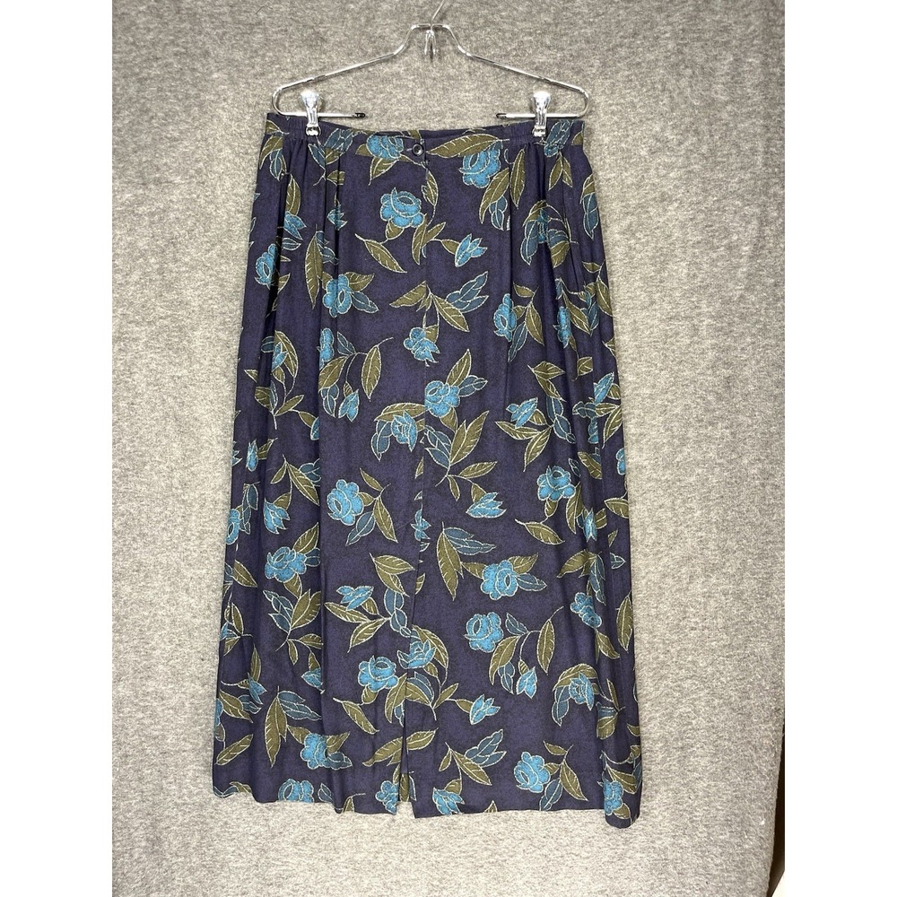 Vintage Rena Rowan Maxi Skirt 14W Blue Floral Straight Lined Slit Modest 90s - Picture 15 of 16